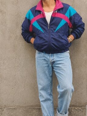 Vintage Adidas Geometric Color- Block Windbreaker Jacket